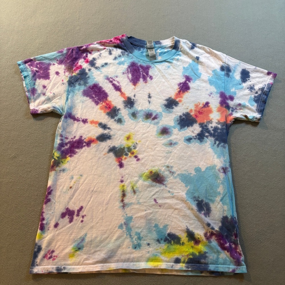 Gildan Tie Dye T Shirt Mens M Short Sleeve Heavy Cotton Multi Color Psychedelic